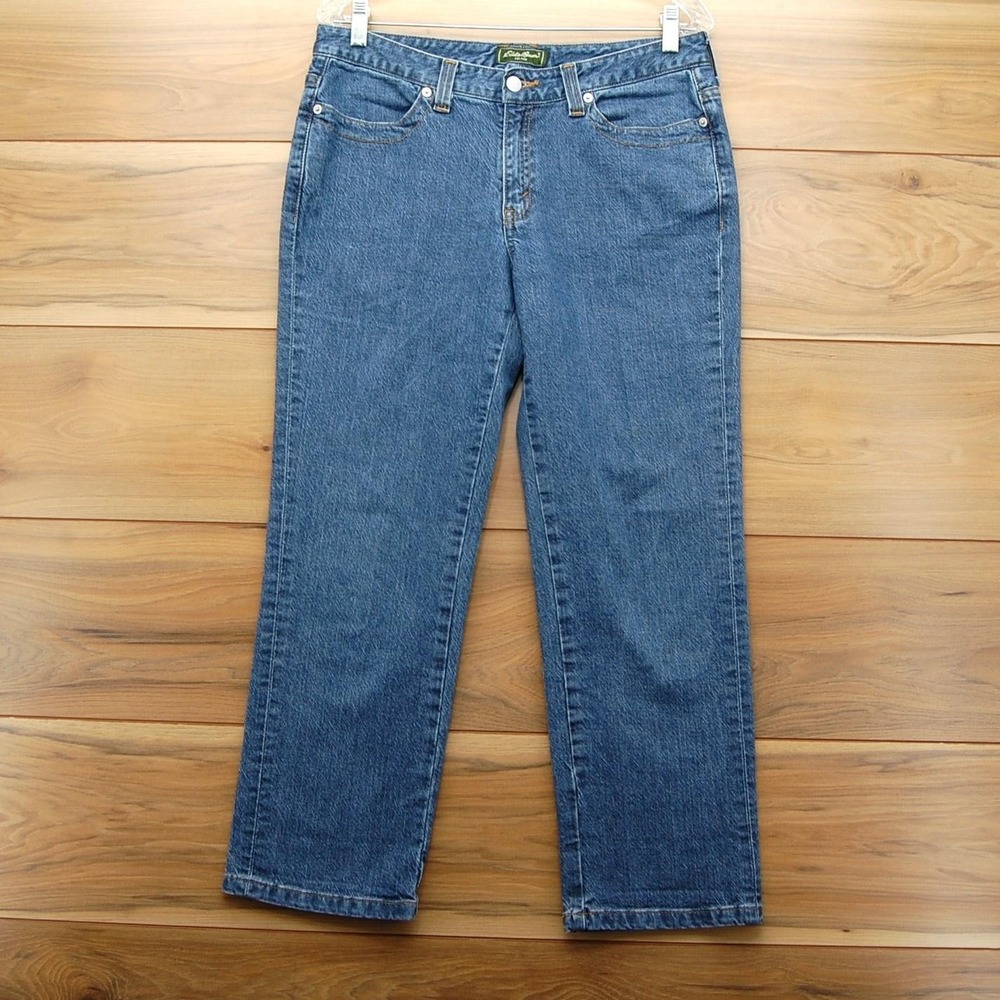 Eddie Bauer Jeans Womens 10 Petite Blue Denim‎ Straight Leg Stretch Classic Fit